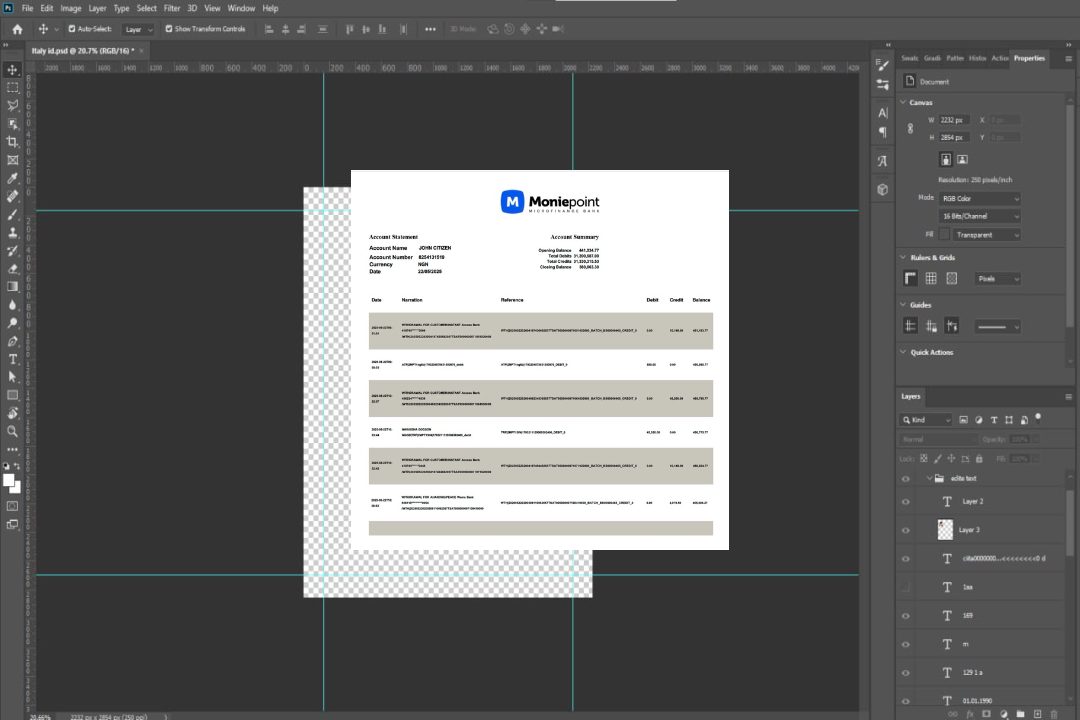 Relevé de compte Nigeria Moniepoint Microfinance Bank Modèle Word et PDF template